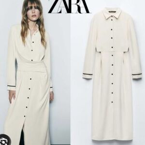 Zara Cream Long Sleeve Dress with Black Accents